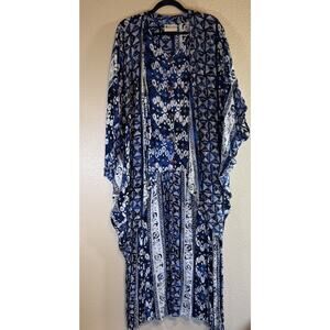 Vintage Ana Mori One Size 2 piece Beaded Crinkle Dress and Batwing Kimono